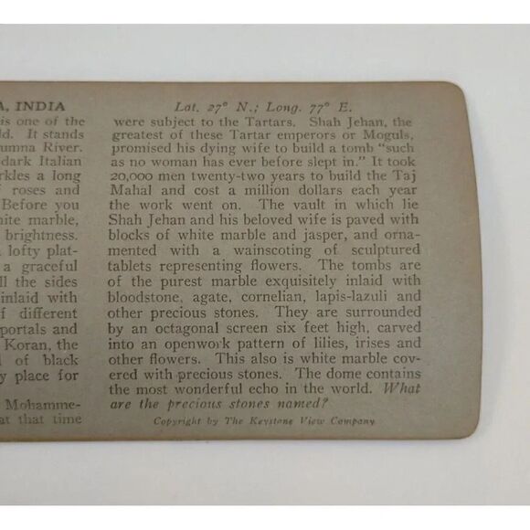 Taj Mahal India Photograph Keystone Stereoview Card - Picture 6 of 7